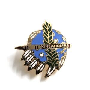 VTG Oklahoma Dreamcatcher Feathers The Pipe Olive Branch Enamel Pin Souvenir